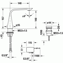 Duravit D.1 D11100008010 Электронный смеситель для умывальника на 2 отверстия M со встроенным блоком питания
